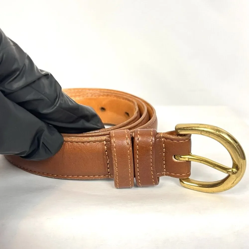Coach Preppy Vtg. Y2K British Tan Leather Belt Large Brass Buckle USA Made 8400